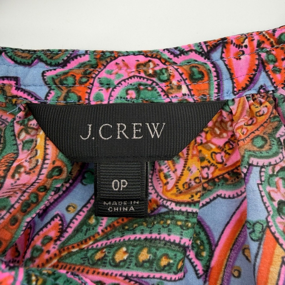 J.Crew Paisley Blouse Womens 0P Petite Pink Blue Split Neck Long Sleeve Top - Picture 4 of 10